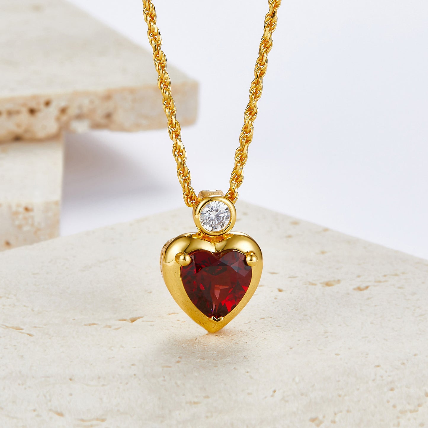 Love Heart Red Garnet Ring