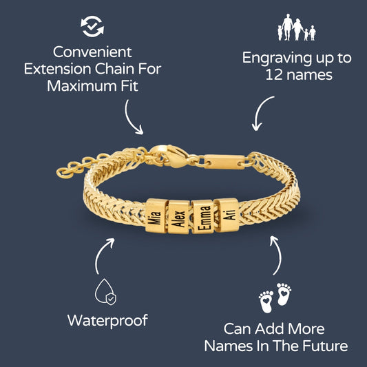 Custom Family Name Bracelet - Gold Father & Kids Name Bracelet, Daddy Jewelry, Perfect Gift for Dad, Husband & Anniversary
