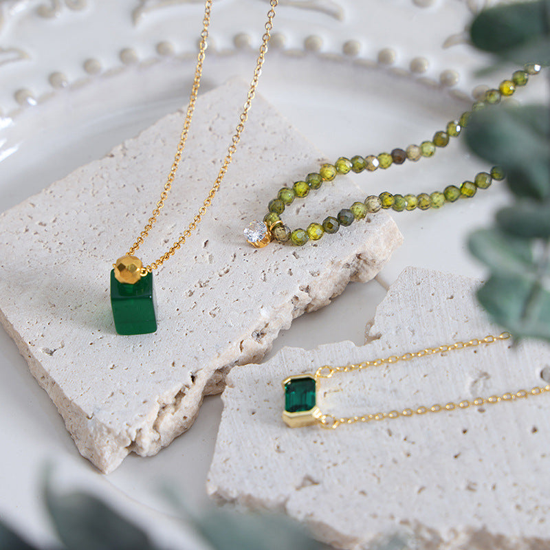 Three Olive Emerald Necklaces(3PCS)