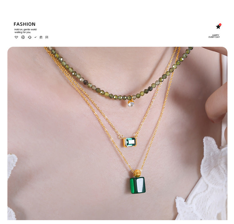 Three Olive Emerald Necklaces(3PCS)