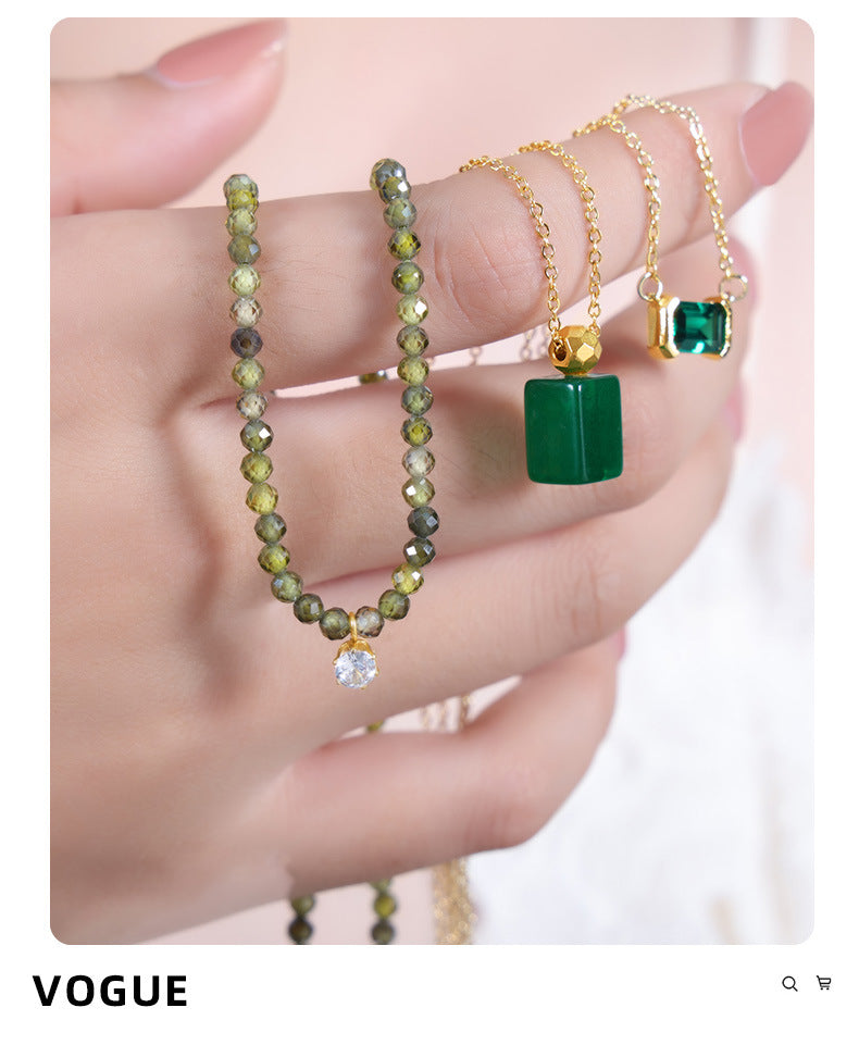 Three Olive Emerald Necklaces(3PCS)