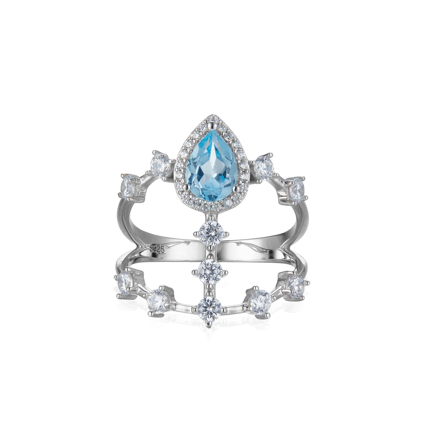 Super Fairy 925 Silver Natural Topaz Double Row Ring