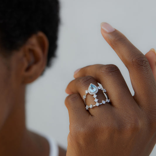 Super Fairy 925 Silver Natural Topaz Double Row Ring