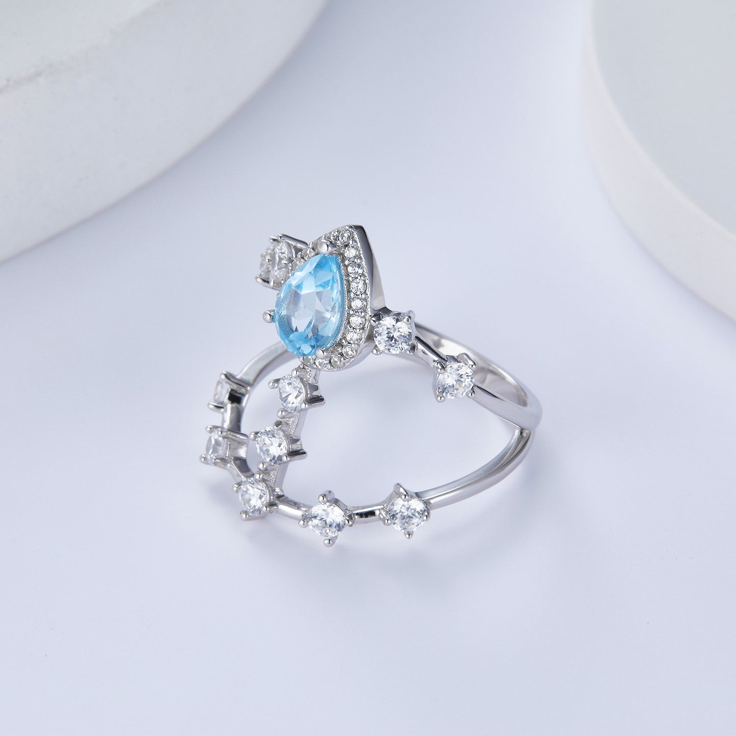 Super Fairy 925 Silver Natural Topaz Double Row Ring