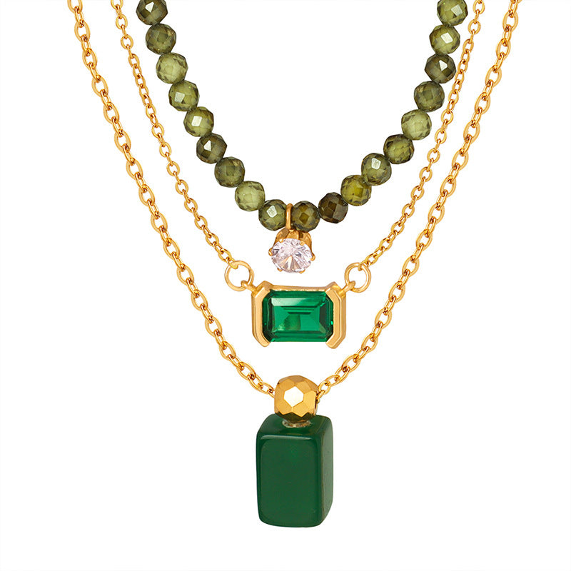 Three Olive Emerald Necklaces(3PCS)