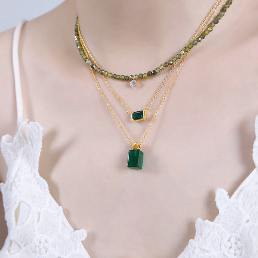 Three Olive Emerald Necklaces(3PCS)