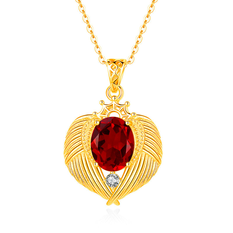 Natural Gemstone Angel Wings Pendant Necklace – Sterling Silver, Tarnish-Free, Elegant Clavicle Chain for Women
