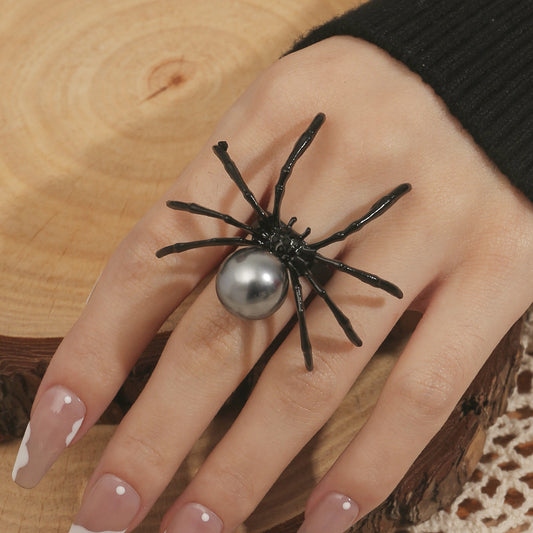 Halloween Spider Pearl Adjustable Ring