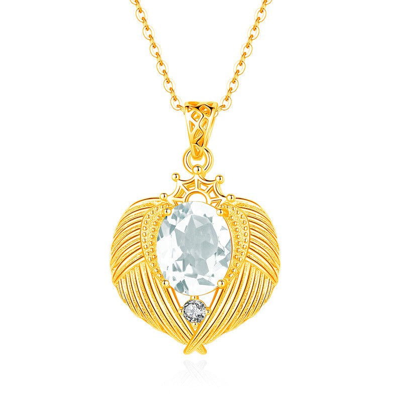 Natural Gemstone Angel Wings Pendant Necklace – Sterling Silver, Tarnish-Free, Elegant Clavicle Chain for Women