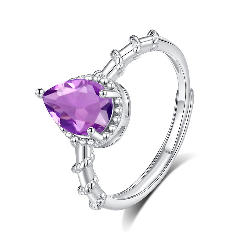 Auqa Glow - Sterling Silver Gemstone Adjustable Ring