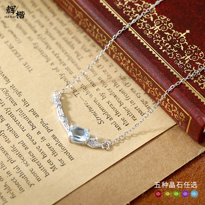 Waterfall Bamboo - Sterling Silver Gems Design Necklace For Women