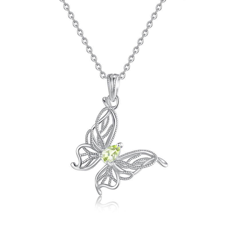 Butterfly's Flight – Natural Gemstone Sterling Silver Tarnish-Free Necklace for Women