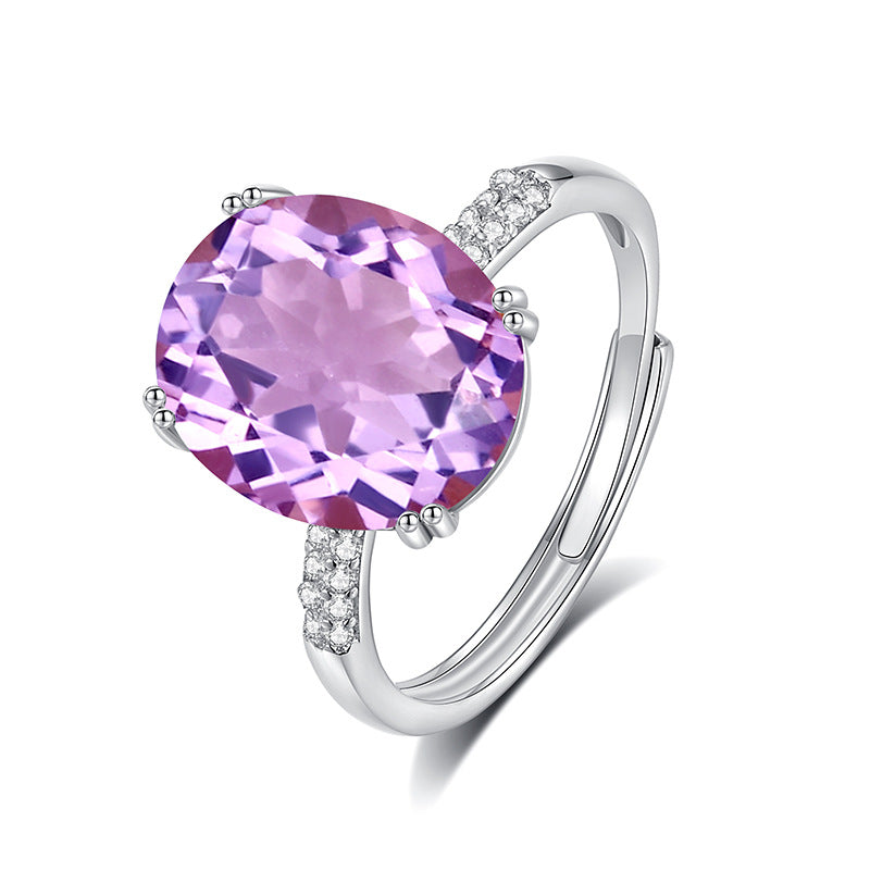 Natural Oval Radiant Crystal Ring with Topaz & Amethyst – Elegant Gemstone Jewelry
