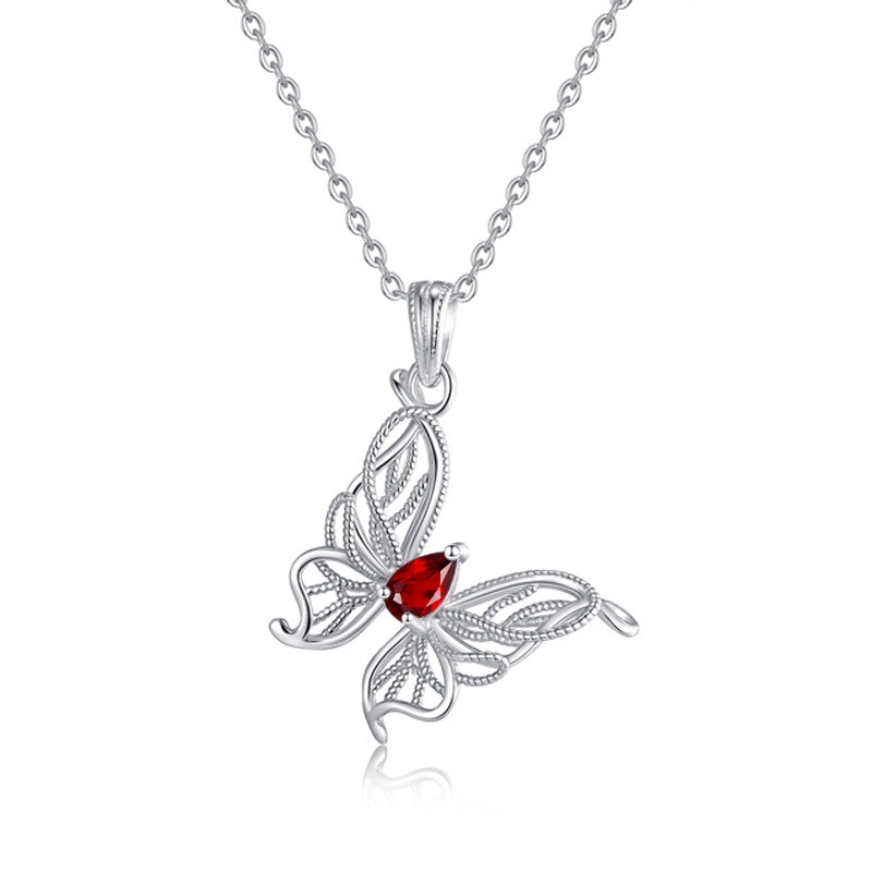 Butterfly's Flight – Natural Gemstone Sterling Silver Tarnish-Free Necklace for Women