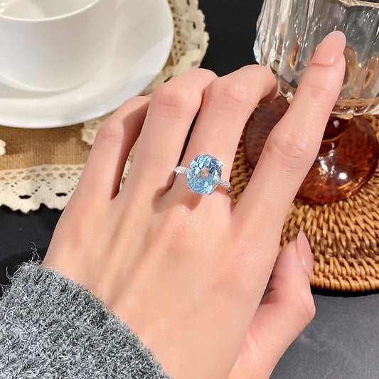 Natural Oval Radiant Crystal Ring with Topaz & Amethyst – Elegant Gemstone Jewelry