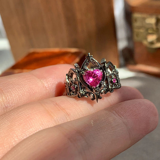 Gothic Halloween Red Heart Adjustable Ring