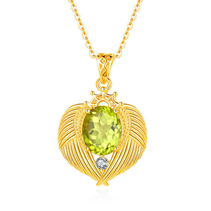 Natural Gemstone Angel Wings Pendant Necklace – Sterling Silver, Tarnish-Free, Elegant Clavicle Chain for Women