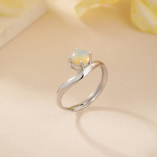 Moonlit Glow - Sterling Silver Gems Opal Design Ring For Women