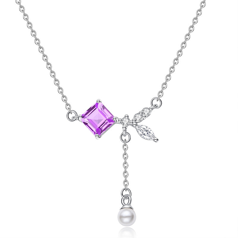 Geometric Pendant Necklace for Women – Natural Crystal Stone, Sterling Silver, Dainty Light Luxury Viral Clavicle Chain
