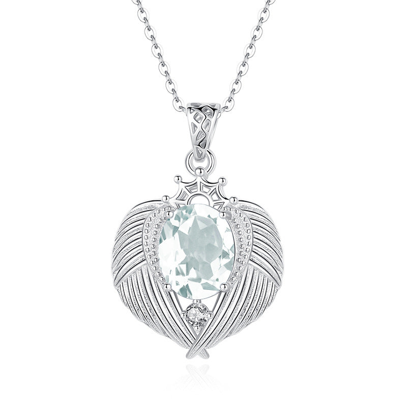 Natural Gemstone Angel Wings Pendant Necklace – Sterling Silver, Tarnish-Free, Elegant Clavicle Chain for Women