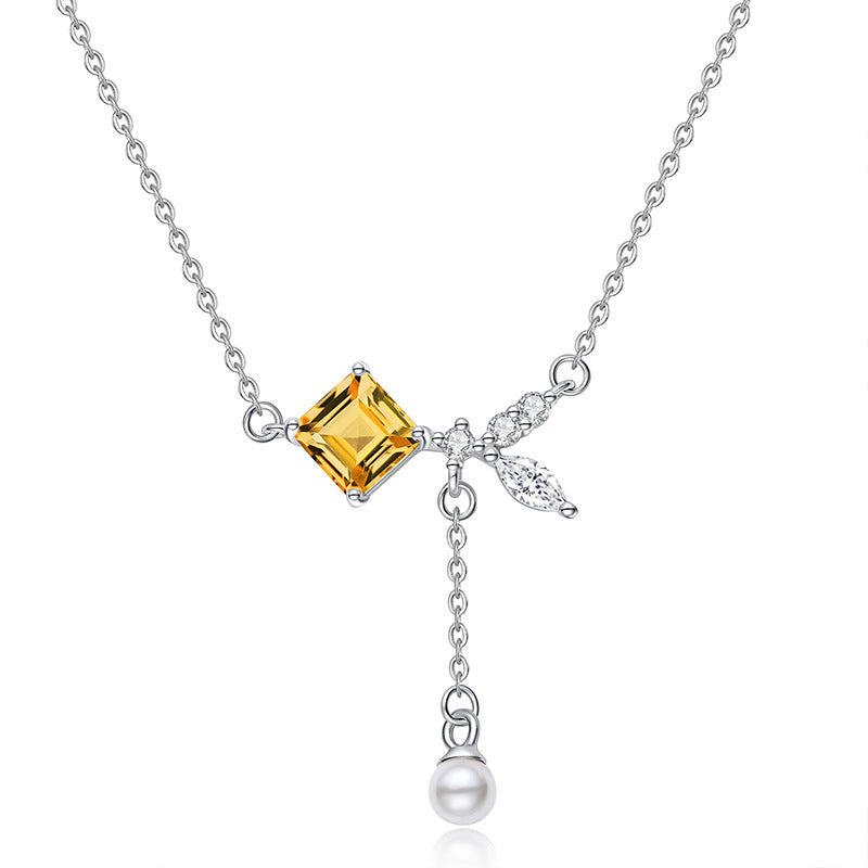 Geometric Pendant Necklace for Women – Natural Crystal Stone, Sterling Silver, Dainty Light Luxury Viral Clavicle Chain