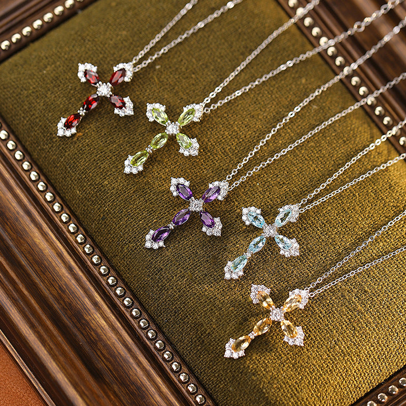 Cross Gemstone Necklace