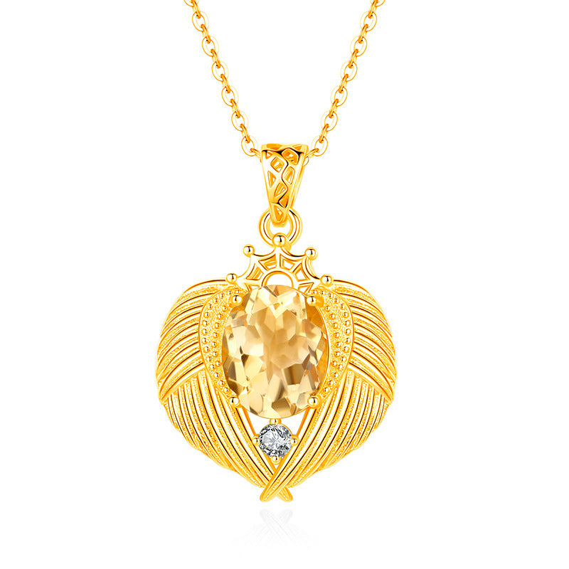 Natural Gemstone Angel Wings Pendant Necklace – Sterling Silver, Tarnish-Free, Elegant Clavicle Chain for Women