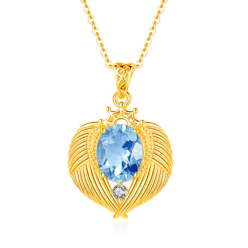Natural Gemstone Angel Wings Pendant Necklace – Sterling Silver, Tarnish-Free, Elegant Clavicle Chain for Women