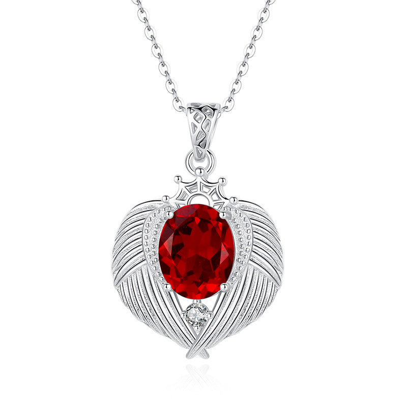 Natural Gemstone Angel Wings Pendant Necklace – Sterling Silver, Tarnish-Free, Elegant Clavicle Chain for Women