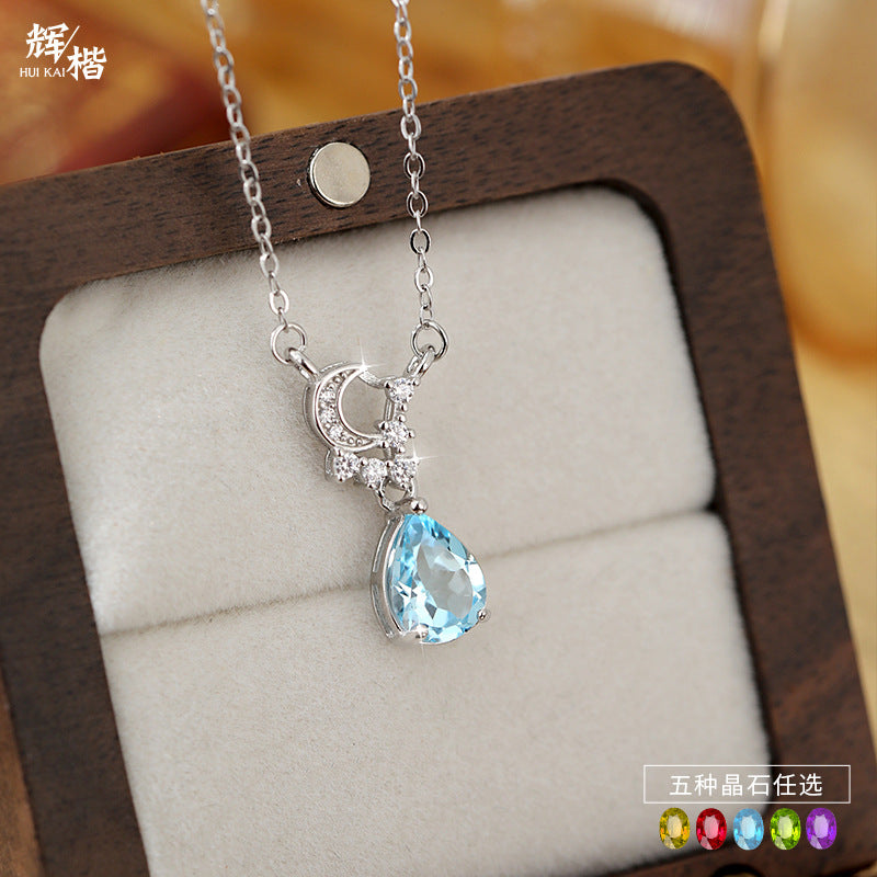 Natural Crystal Silver Necklace – Non-Tarnish Dainty Pendant for Women