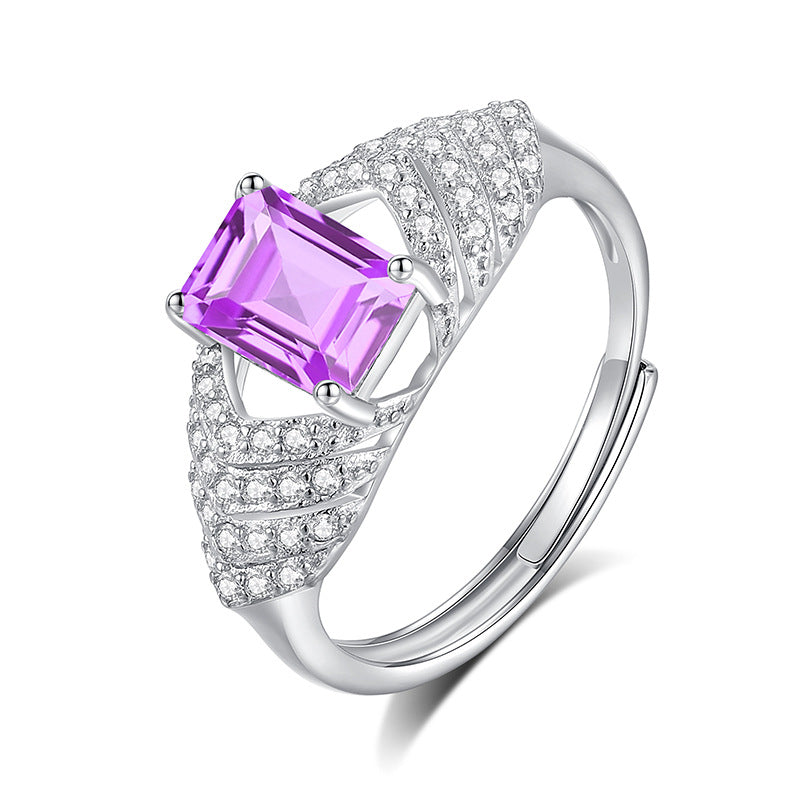 Silver Ring for Women – Natural Crystal Inlaid, Light Luxury Statement Jewelry, Elegant & Trendy