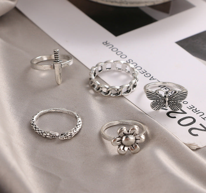 Buterfly Things Sterling Silver Ring Set(5pcs)