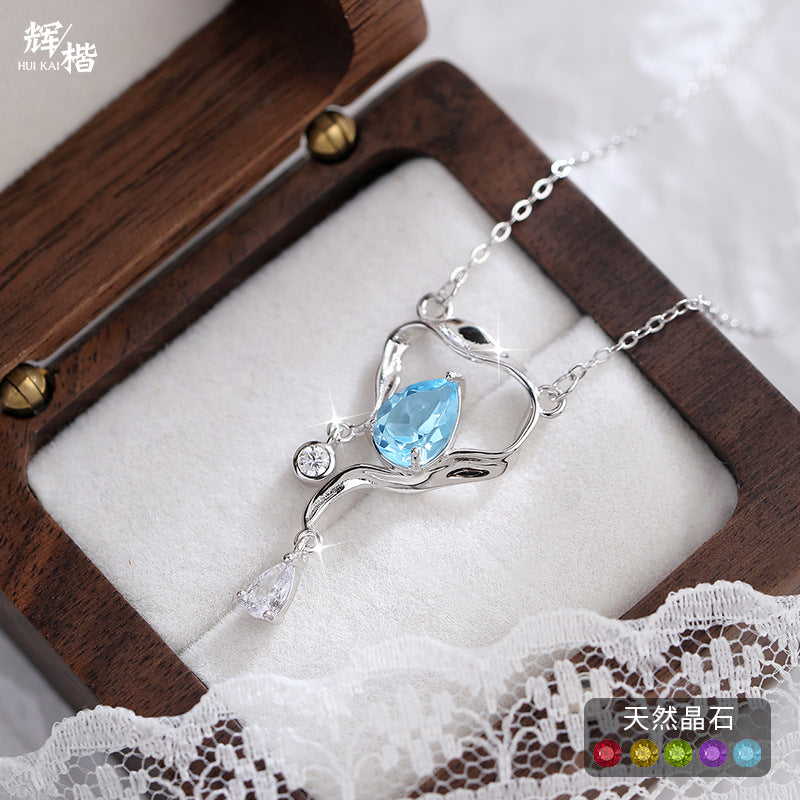 Fish Eye Glow - Sterling Silver Gems Design Necklace For Women