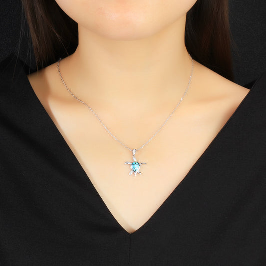 Strong Blue Seaturtle - Sterling Silver Opal Necklace