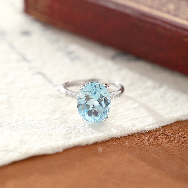 Natural Oval Radiant Crystal Ring with Topaz & Amethyst – Elegant Gemstone Jewelry