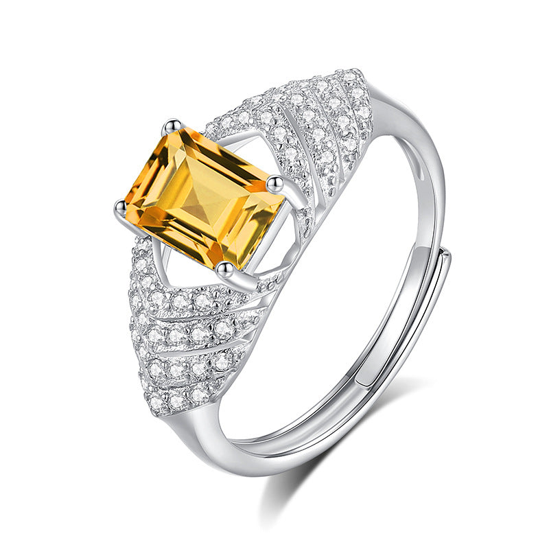 Silver Ring for Women – Natural Crystal Inlaid, Light Luxury Statement Jewelry, Elegant & Trendy