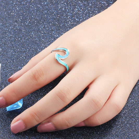 Blue wave - Sterling Silver Blue Opal Ring