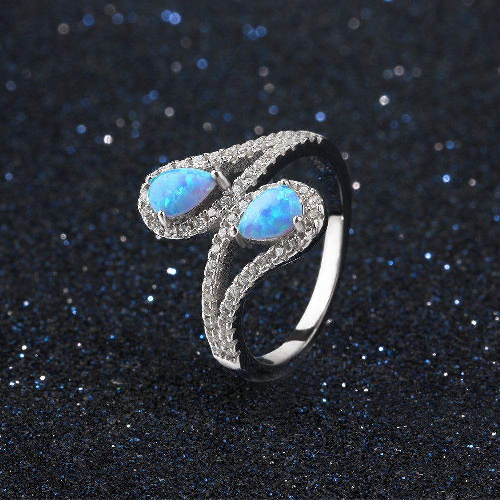 Aqua Blue - Sterling Silver Blue Opal Ring