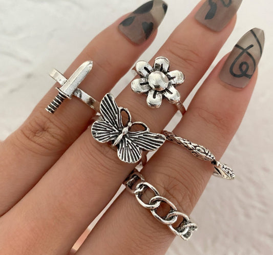 Buterfly Things Sterling Silver Ring Set(5pcs)
