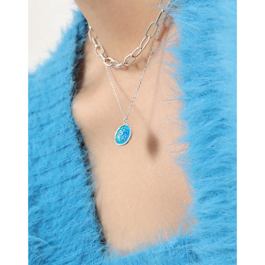 Blue Frosted Light -Sterling Silver Sea Stone Necklace