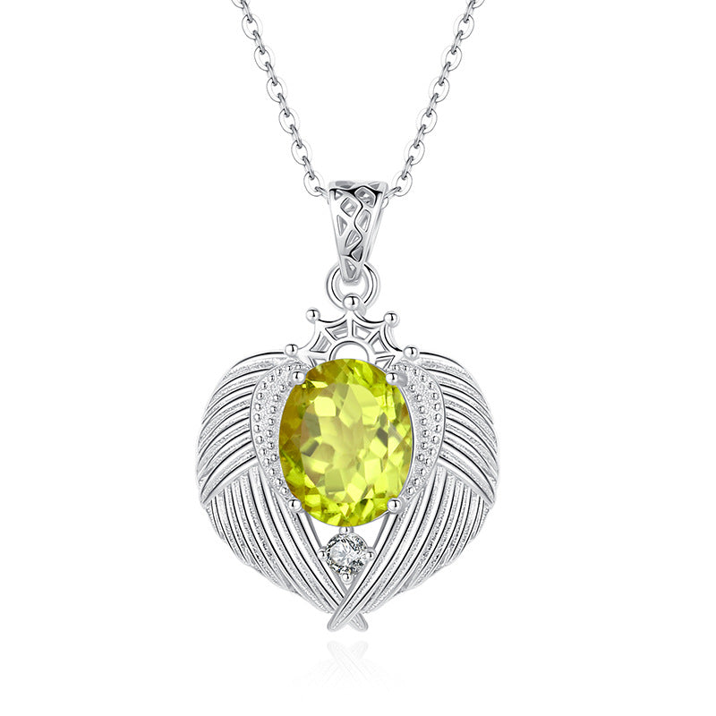 Natural Gemstone Angel Wings Pendant Necklace – Sterling Silver, Tarnish-Free, Elegant Clavicle Chain for Women