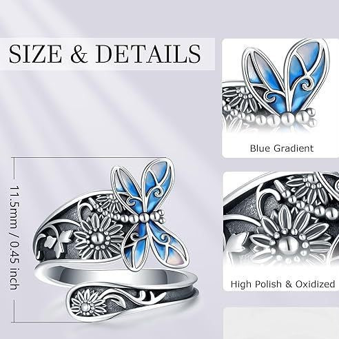 Dragonfly Colorful Sterling Silver Ring