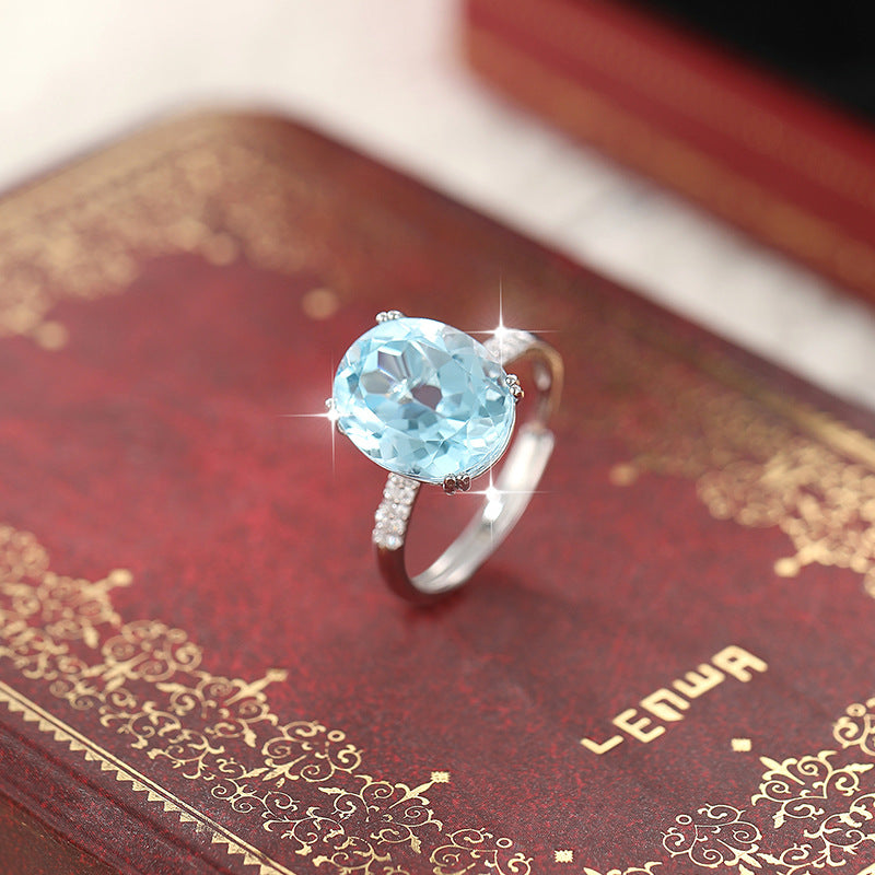 Natural Oval Radiant Crystal Ring with Topaz & Amethyst – Elegant Gemstone Jewelry