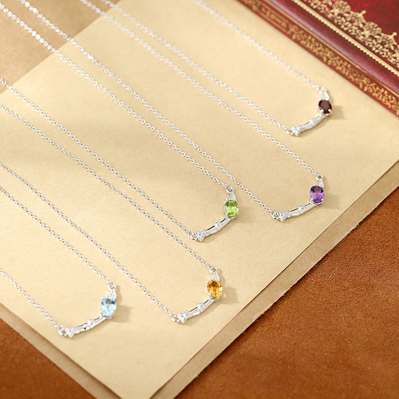 Waterfall Bamboo - Sterling Silver Gems Design Necklace For Women