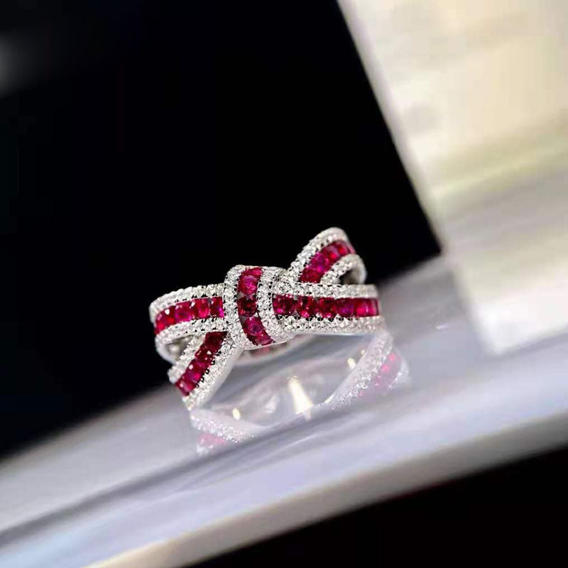 Red Corundum Ring Bow Knot