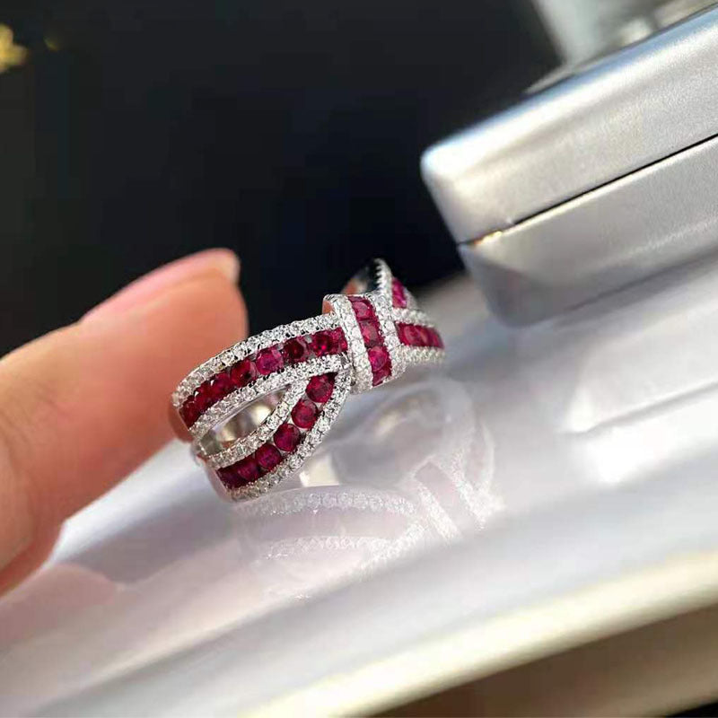 Red Corundum Ring Bow Knot