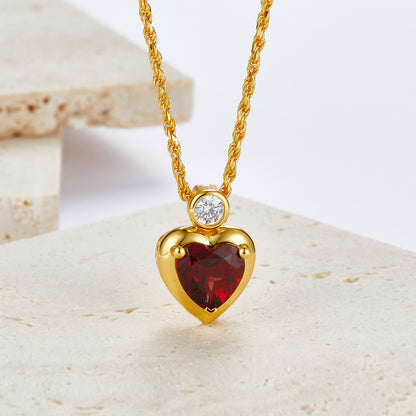 Love Heart Red Garnet Ring