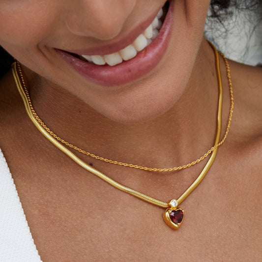 Love Heart Red Garnet Ring