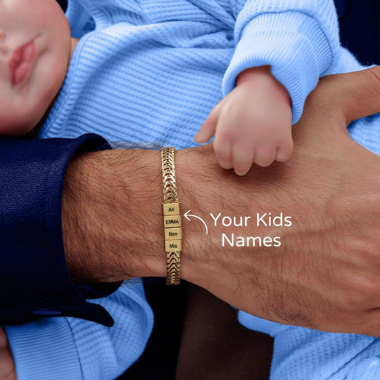 Custom Family Name Bracelet - Gold Father & Kids Name Bracelet, Daddy Jewelry, Perfect Gift for Dad, Husband & Anniversary