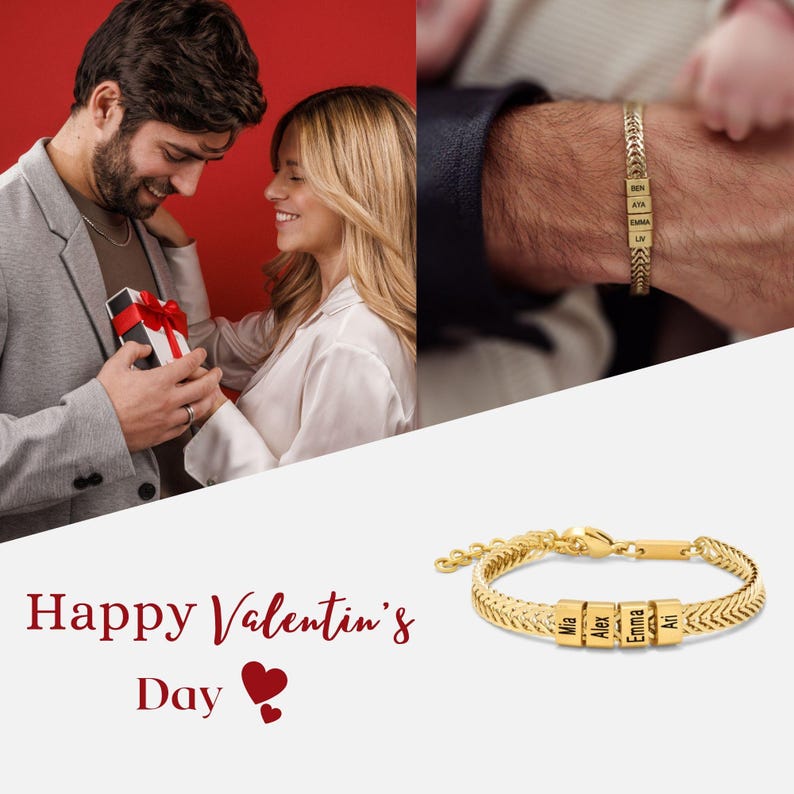 Custom Family Name Bracelet - Gold Father & Kids Name Bracelet, Daddy Jewelry, Perfect Gift for Dad, Husband & Anniversary